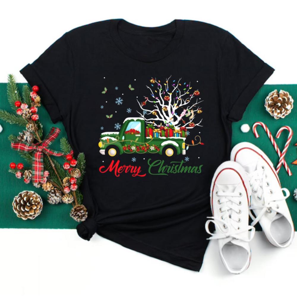 Happy Christmas Tshirt Women Tshirt Cartoon Christmas Theme Tshirt Plussize Women Tops Daily Christmas Celebration Wear