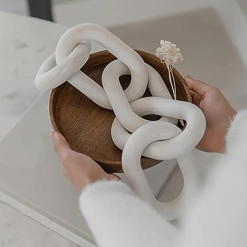 1PC Farmhouse Decorative Pendant Table Farmhouse Wooden Ornament 5-Link Chain Wooden Chain Decoration Hand Carved 33x8x2cm