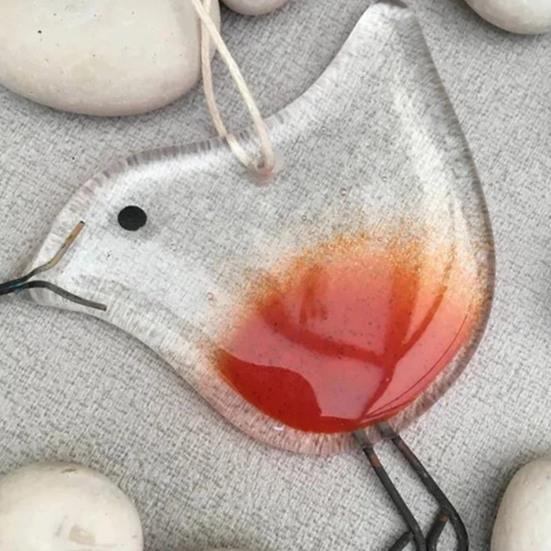 Sparkling Glass Christmas Tree Decoration Small Bird/Plants Design Create Atmosphere with Hanging Rope Window Pendant