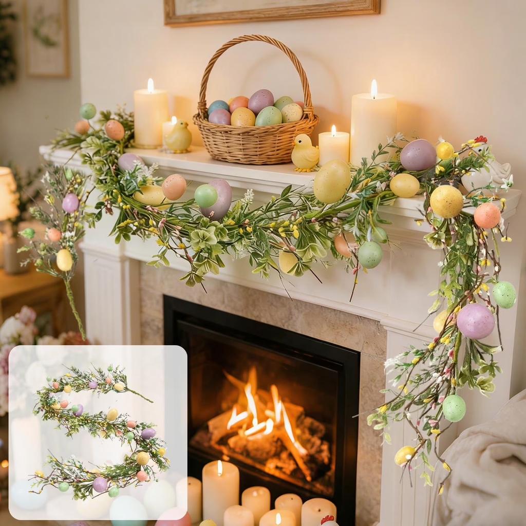 Декор на дверь 'Лоза с пасхальными яйцами', Цветущие весенние цветы для декора дома внутри и снаружи, Популярный декор для патио и крыльца.