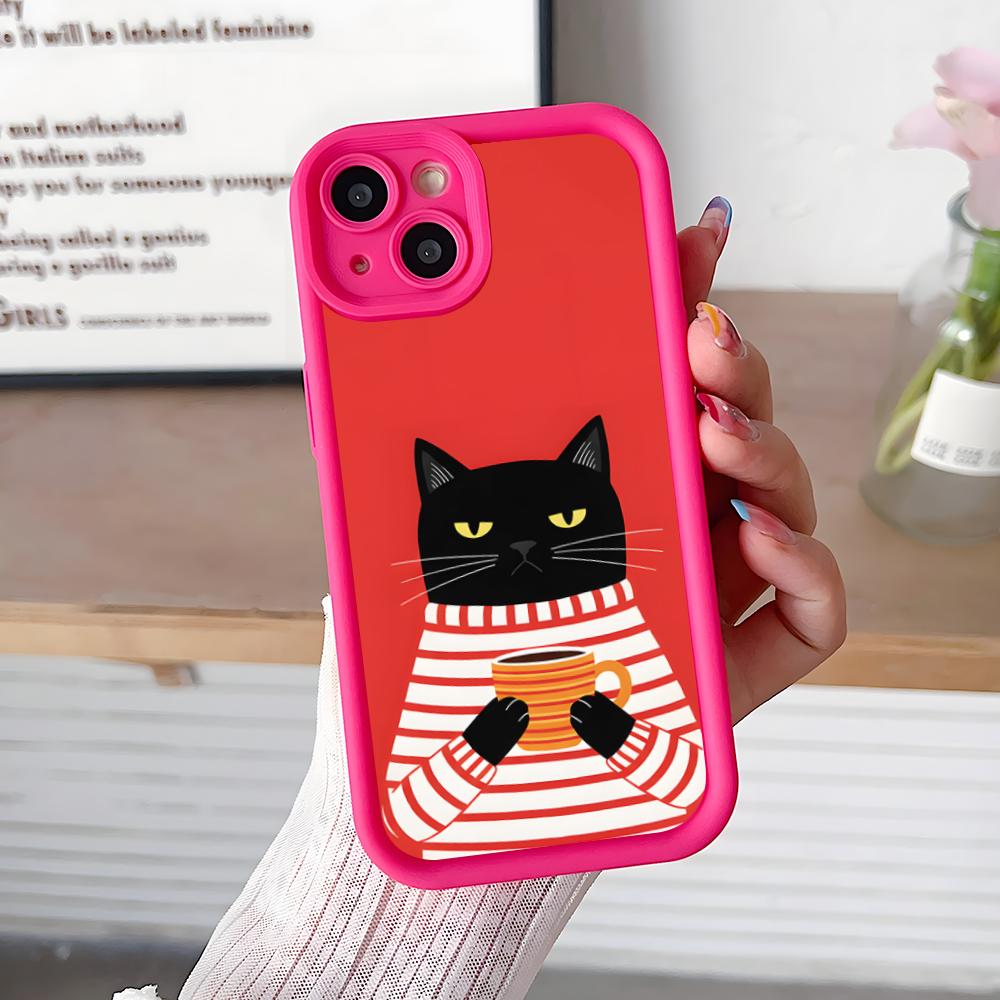 Милый Кофе-Кот Утолщенный ТПУ Чехол для Мобильного Телефона для iPhone 17 16 15 14 13 12 11 Air Pro Max Plus Цветной Чехол