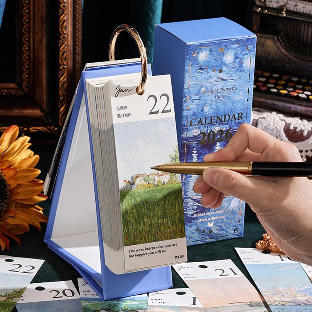 Винтажный европейский календарь-перекидной с масляной живописью, креативный ежедневный отрывной календарь с подвеской-бабочкой, элегантное настольное украшение для дома