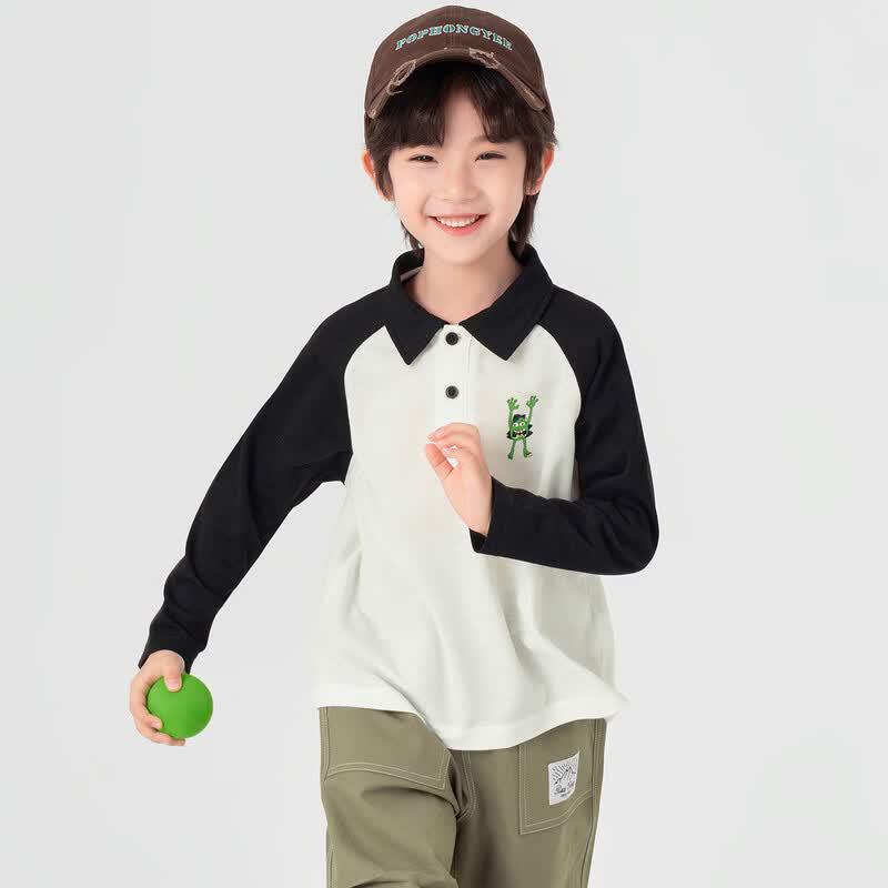 Boys' Little Monster Print Raglan Sleeve Polo Shirt