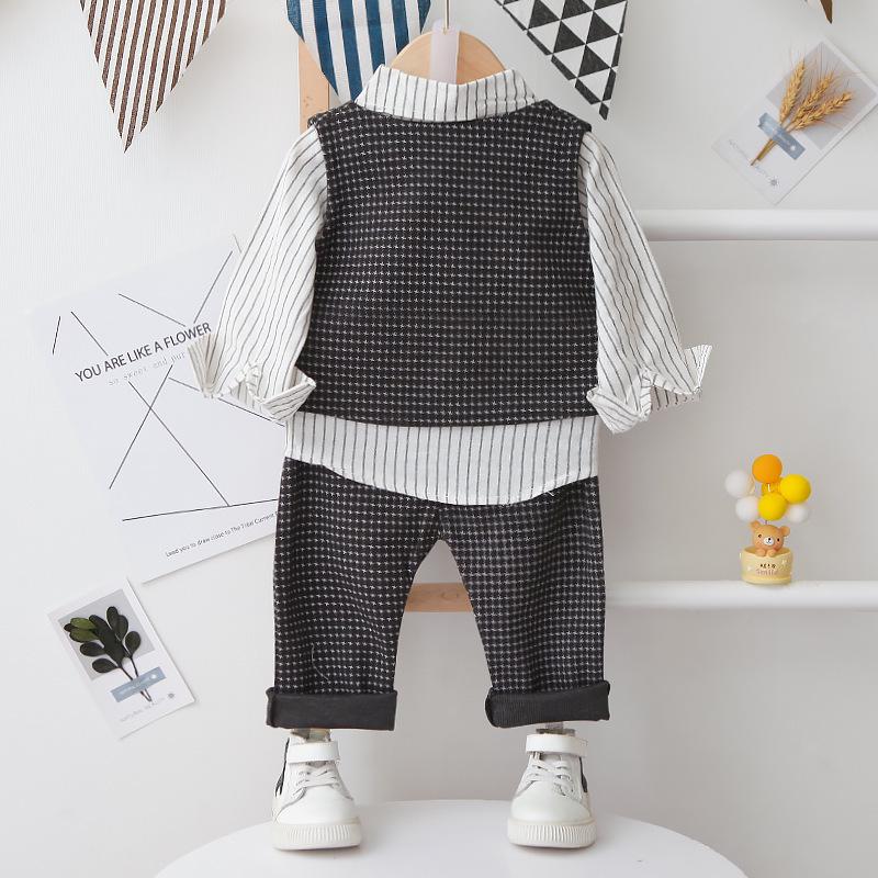 Весенне-осенний костюм для малыша в гусиную лапку 2024: Жилет, рубашка с длинным рукавом и брюки