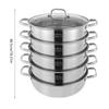 5-уровневая 26/28/30/32 см пароварка сковорода для приготовления пищи овощная кастрюля из нержавеющей стали серебристого цвета со стеклянной крышкой