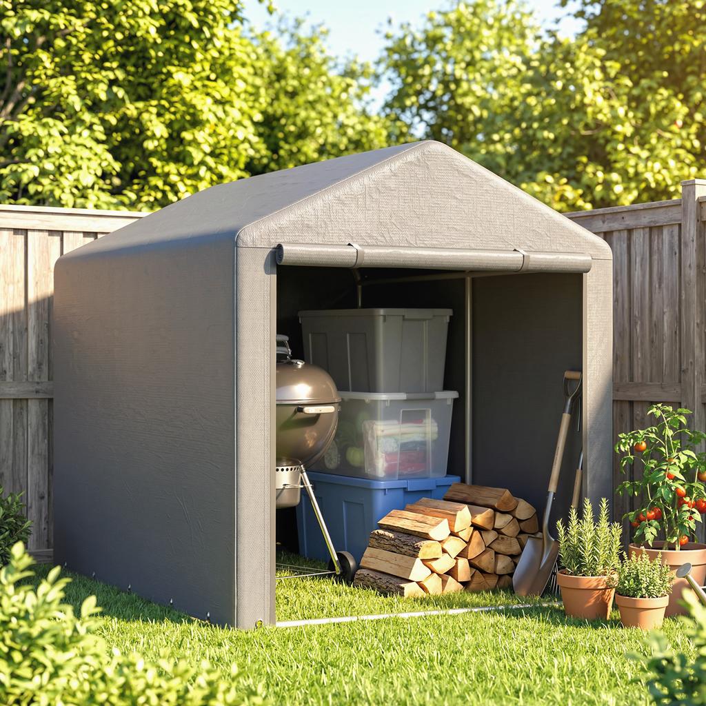 Garden Shed, Storage Tent, Motorcycle Shelter, Roll-Up Zippered Door, 160 x 218 x 172 cm, Grey