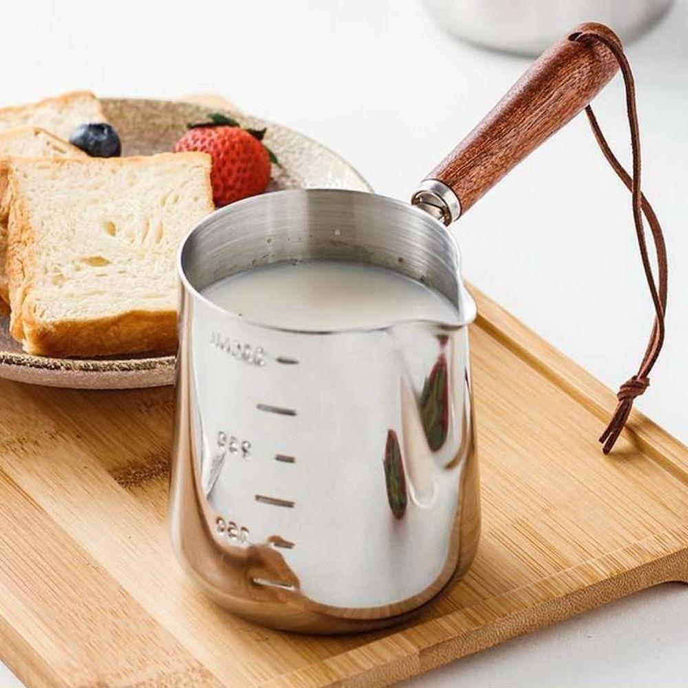 Турка с V-образным носиком Деревянная ручка Молочник Практичная емкость для подогрева масла Кафе