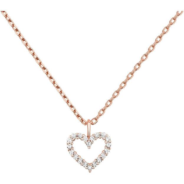 PAVOI 14K Gold Plated Cubic Zirconia Heart Necklace | Cute Dainty Love Pendant Necklaces for Women - Valentines Day Trendy Jewelry