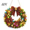 Handmade Christmas Decoration DIY Acrylic Faux Pearl Art Hanging Kit, Lighted Wreath 3D Beaded Craft Festive Mantelpiece Ornament Kit with LED String
