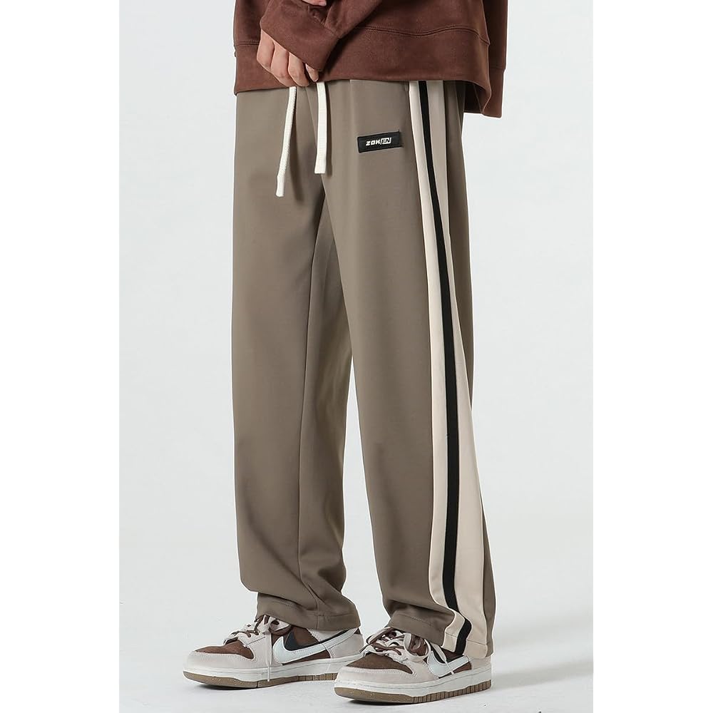 Inkpoo Men's Trousers, Autumn Clothing, Striped Stitch Bottoms, Stylish Wide-Leg Pants with