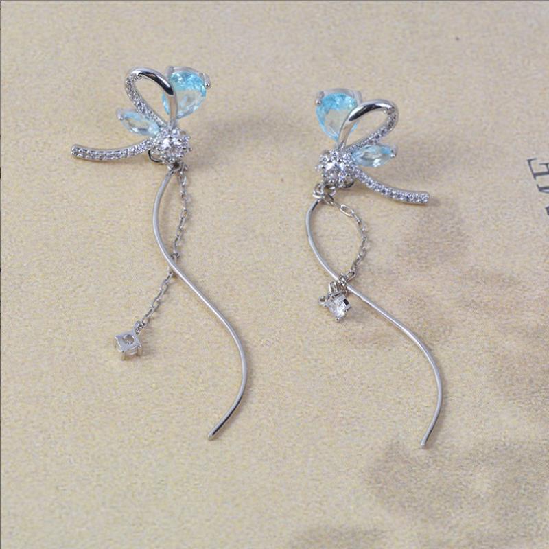 Корейские серьги-подвески с стрекозой Сладкие блестящие длинные серьги-клипсы Свадебные украшения
