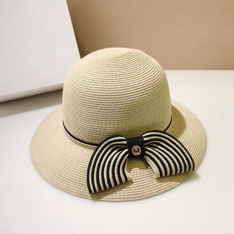 Japanese Style Bump Color Straw Braid Bow Decoration Fisherman's Hat Female Outdoor UV Protection Beach Sun Visor Basin Hat