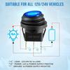 12V 20A Waterproof Rocker Switch Blue LED Lighted Round ON Off 3 Pin 12 Volt Weatherproof for Marine Car RV Truck Pushbutton Switches 3