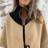 Lady Spring Fall Coat Stand Collar Zipper Closure Loose 45355 Sleeves Jacket