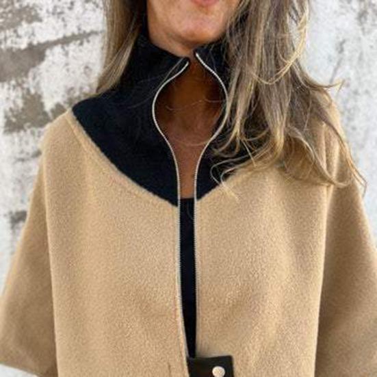 Lady Spring Fall Coat Stand Collar Zipper Closure Loose 45355 Sleeves Jacket