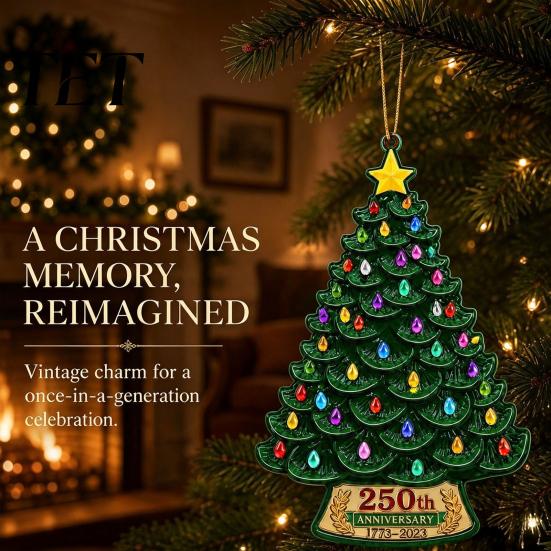 Flat Acrylic Ornaments 5 Pcs 2D 250 Anniversary USA Christmas Tree Ornament, Year Festive Room Decor of America 1776-2026 Patriotic Hanging Decoration