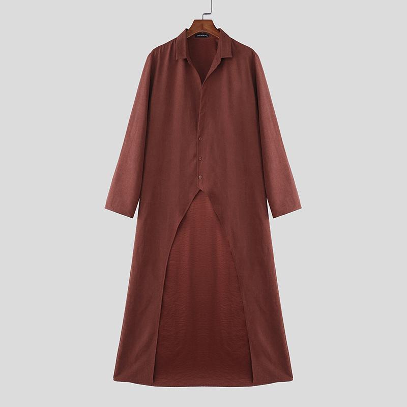 INCERUN Мужские рубашки с лацканами, длинными рукавами, высокими разрезами, асимметричного кроя