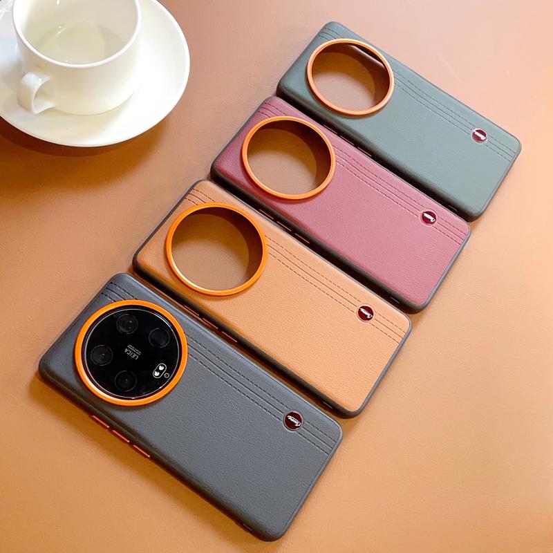 For Xiaomi 13 Ultra/14 Ultra/15 Ultra/ Case Color Clash Luxury PU Leather Skin Protective Back Metal Lens Button Soft Case Cover