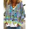 Womens Soft Knit Cardigan With 3D Digital Print Loose Fit Long Sleeve Open Front Sweater Casual Style