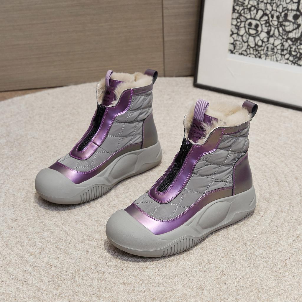 2024 зимняя обувь женские зимние сапоги из натуральной кожи нескользящие увеличивающие рост 4,5 см теплые женские ботильоны черные белые D182