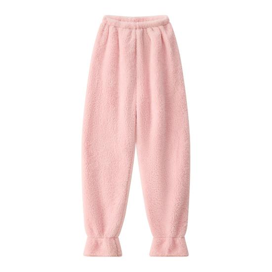 Winter Pajama Pants Thick Plush Elastic Waist Loose Keep Warm Leg-Binding Design Unisex Homewear