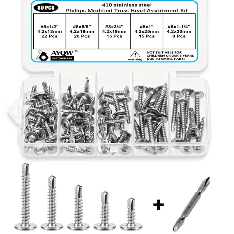 #8 Modified Truss Head Sheet Metal Screws Assortment Kit 410 Stainless Steel Self Tapping Drilling Screws for Metal Plastic Wood