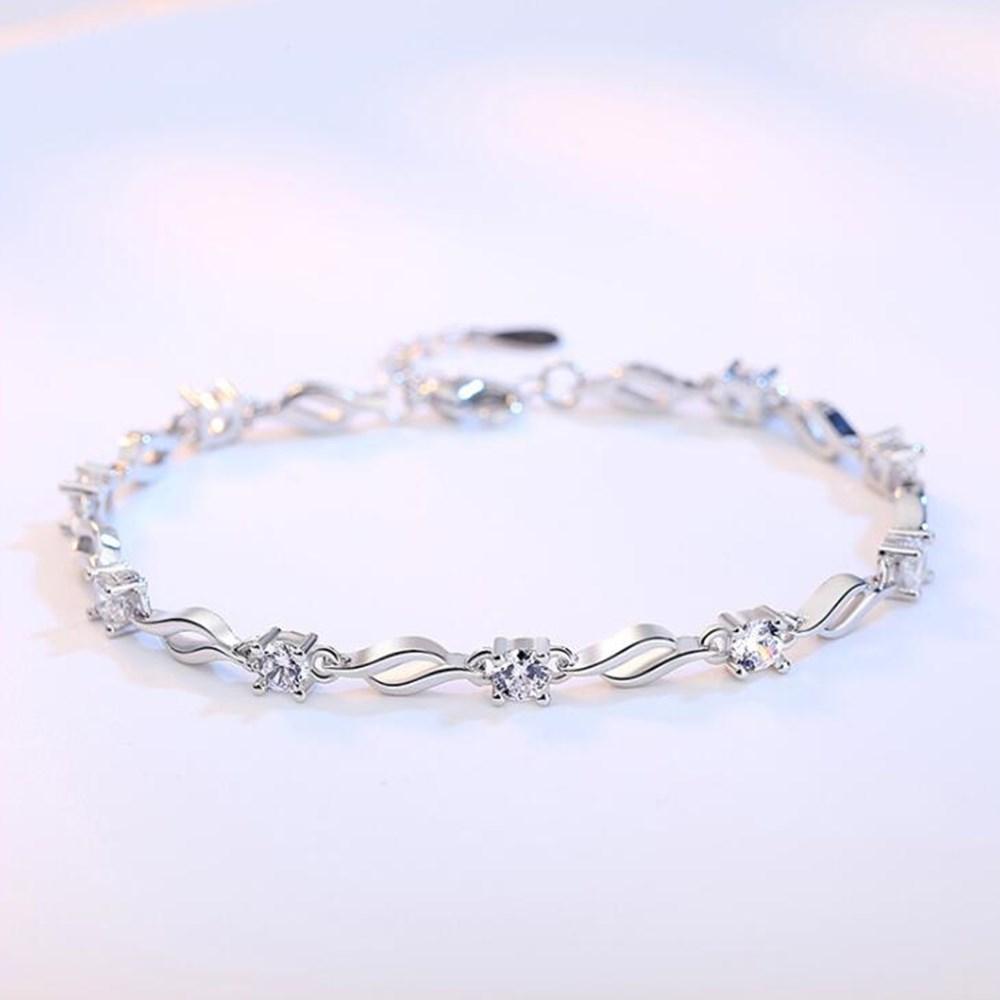 925 Sterling Silver Jewelry Bracelet High Quality Retro Fashion Woman Purple Crystal Four Prong DIY Bracelet Length 20.5CM
