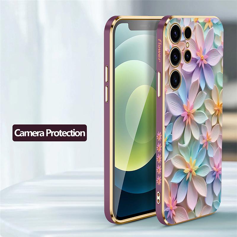 S25 Ультрамягкий силиконовый чехол для Samsung Galaxy S22 S21 S25 Plus S24 FE S24 Plus Ударопрочный с цветочным узором и покрытием