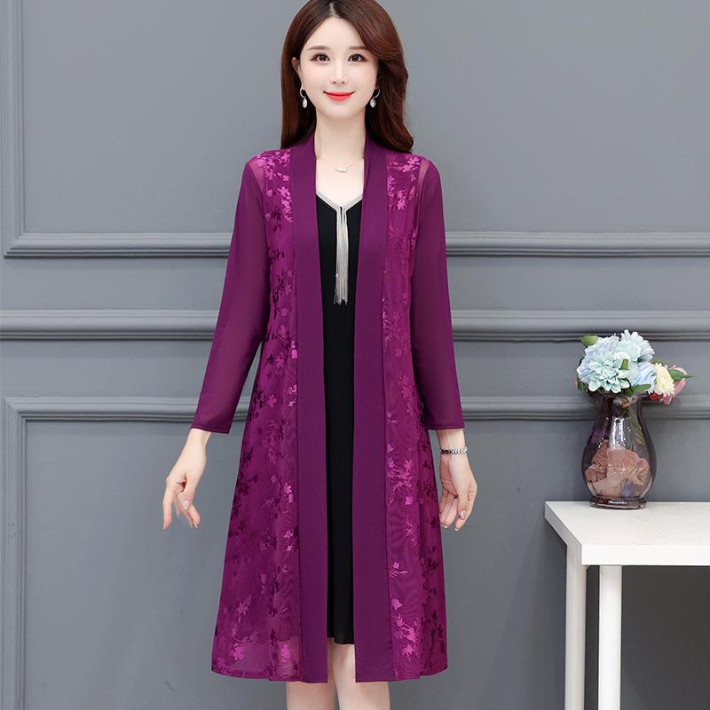 Commute Gauze Jacquard Weave Open Stitch Spring Summer Casual Long Sleeve Women's Clothing Stylish Spliced Straight Midi Blouse