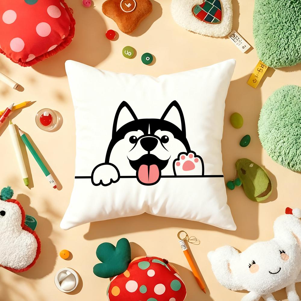 Cute Dog Waving Paw Pillow Case Plush Fabric Soft DoubleSided Printed Sofa Warm Winter Home Gift Cushion Cover