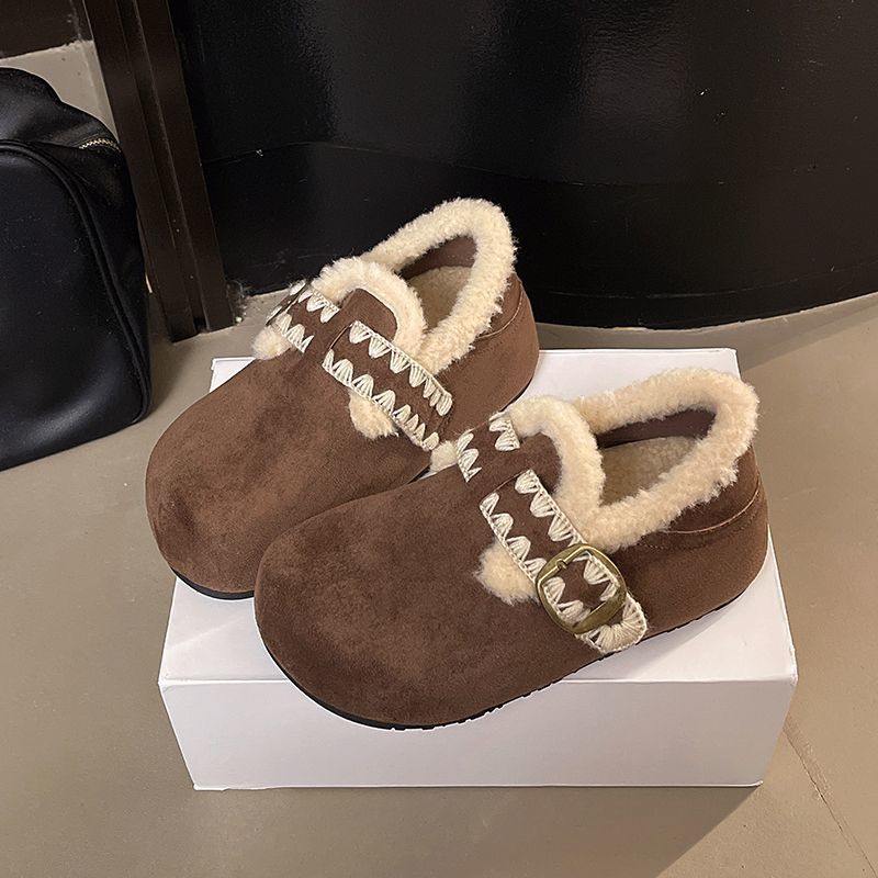 Платформа хлопковые туфли женские теплые ретро коричневый вельвет зимние педальные пушистые туфли красивые Birkenstock