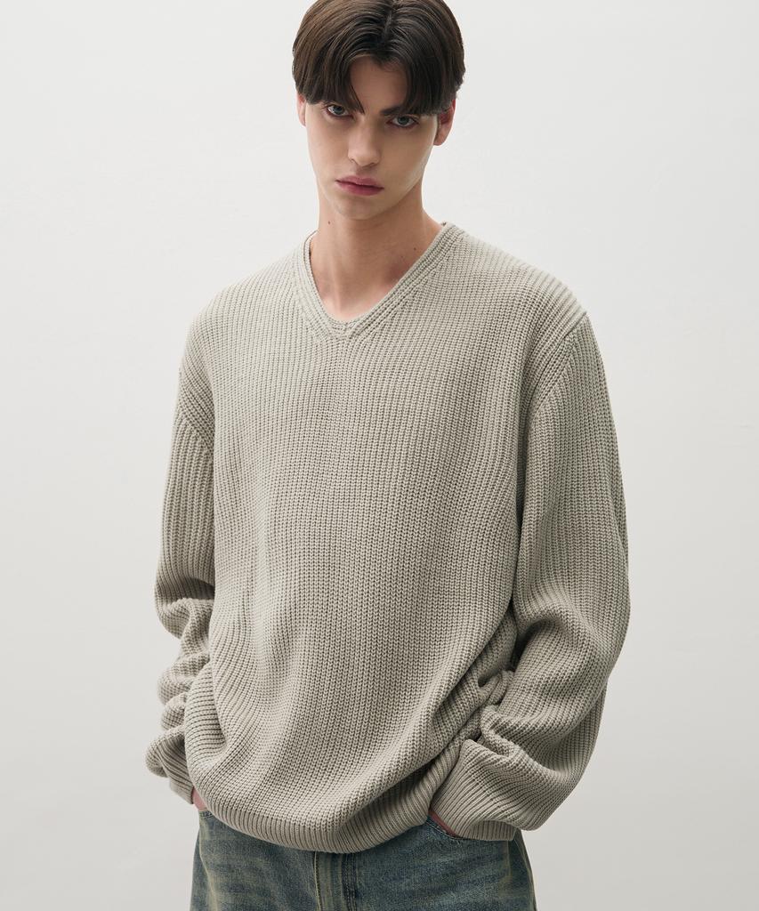 DRAW FIT Cozy V-Neck Pullover Knit [L.Grey]