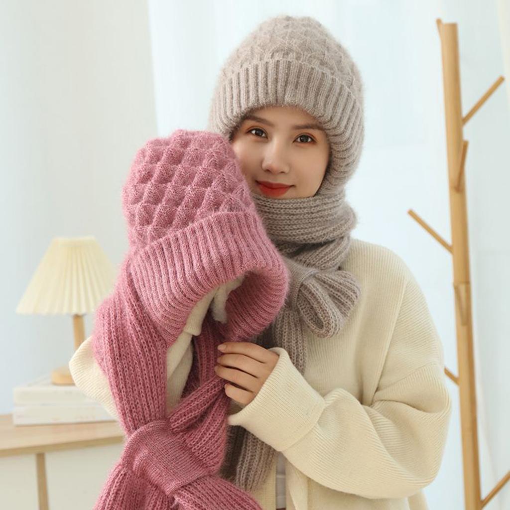 2-in1 Soft Warm Scarf Cap Crochet Hooded Scarf Hat for Skiing Hiking Universal Lady Windproof Shawl Hat with Neck Covers