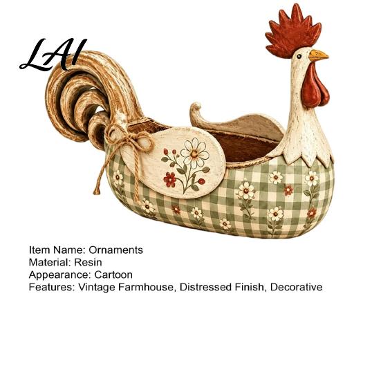 Vintage Rooster Decor Farmhouse Utensil Holder Resin Chicken Kitchen Counter Organizer Rustic Country Container Cooking Caddy Floral Hen