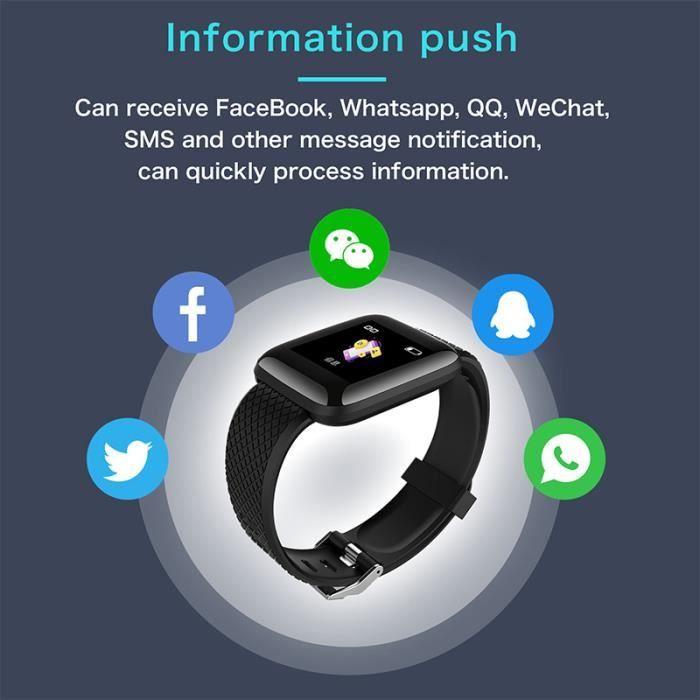 ID116Plus HR Smart Bracelet Test de Fréquence Cardiaque waterproof et anti-perdu rappel de message et appel noir