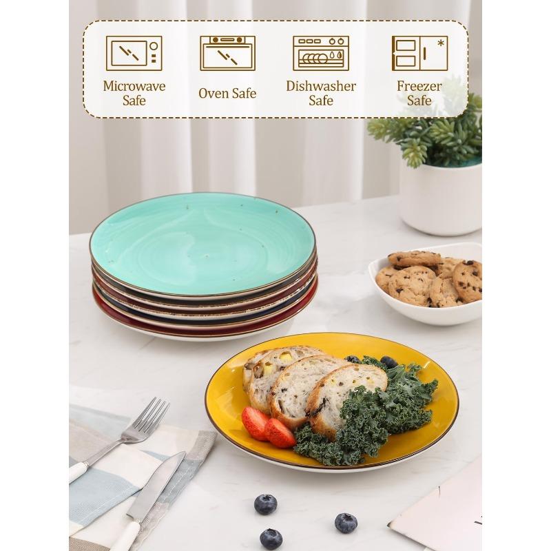 Ceramic Dinner Plates Set of 6, 10.4 Inch Porcelain Plates for Salad, Dessert, Appetizer, Pasta, Kitchen Serving Dishes