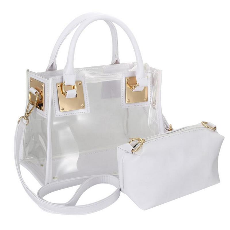 Women Waterproof Transparent Shoulder Bag 2 In 1 Jelly Handbag