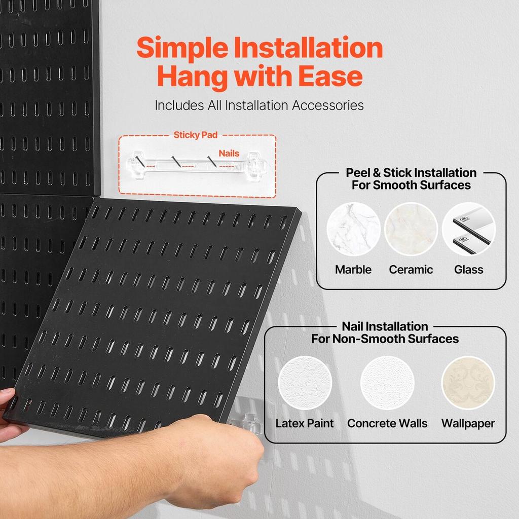 Pegboard Combination Kit 11 x 11" Plastic Pegboard 4 Panels for Home Black