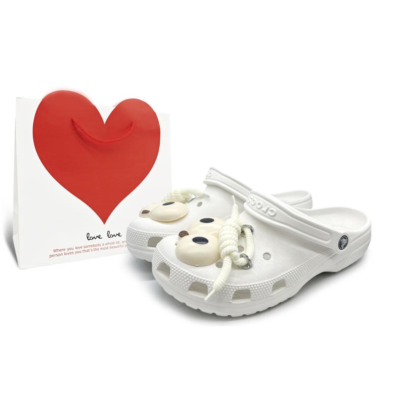 Crocs Классические клоги EIGHT% Большие Глаза Милый Подарочный Пакет Модные Удобные Туфли с Отверстиями Унисекс Белый