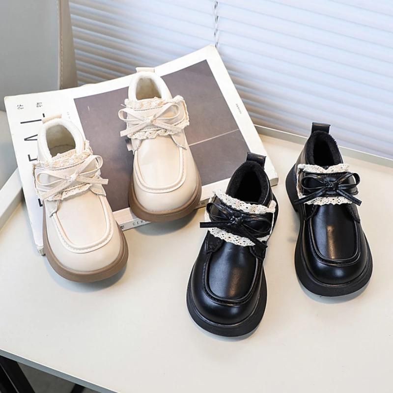 Детская кожаная обувь, зимняя обувь для девочек, милая хлопковая обувь с толстой подошвой, универсальная детская мода, элегантная, шикарная детская обувь для принцессы