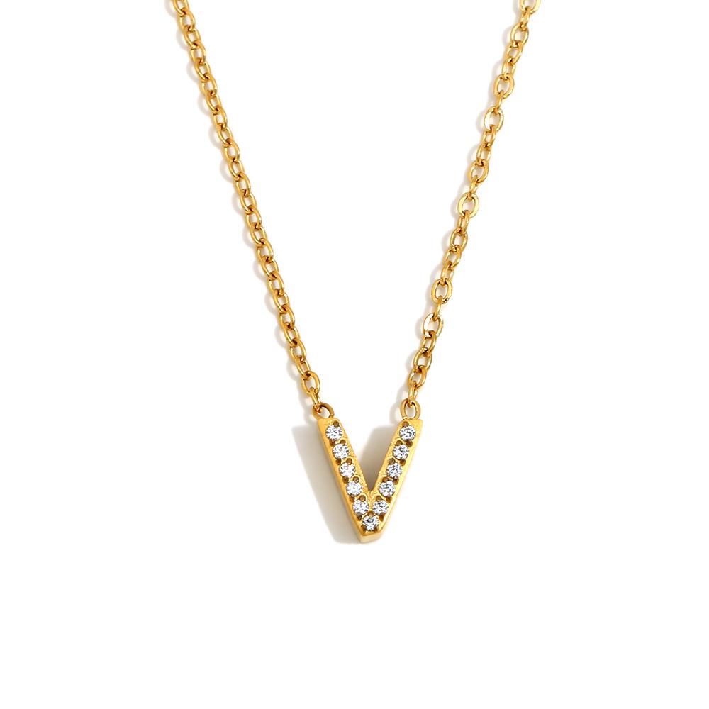 E.B.belle Shiny Mini Rhinestone 26 Letters Pendant Necklace 18K Gold Plated Stainless Steel Initial Fashion Women Neck Jewelry
