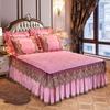 3pcs Solid Color Skin-Friendly Bed Skirt Set with Lace Detail (1 Bed Skirt + 2 Pillowcases), Quilted Layered Design, Elegant Ruffled Accents