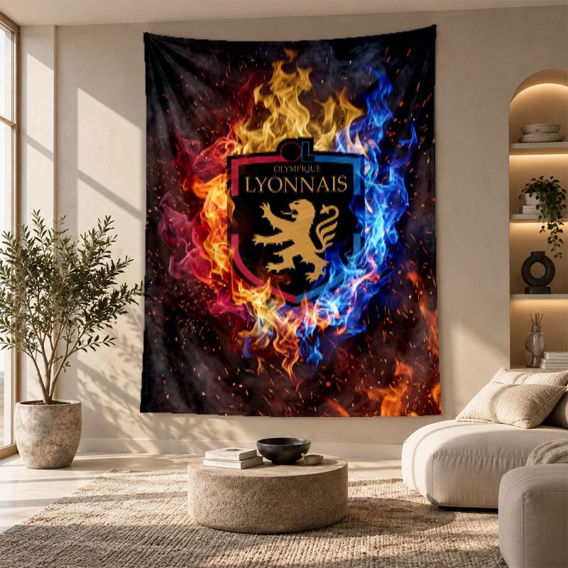 Decorative Tapestry,Lyon FC Printed Wall Art, Lightweight Wall Hanging For Bedroom Background