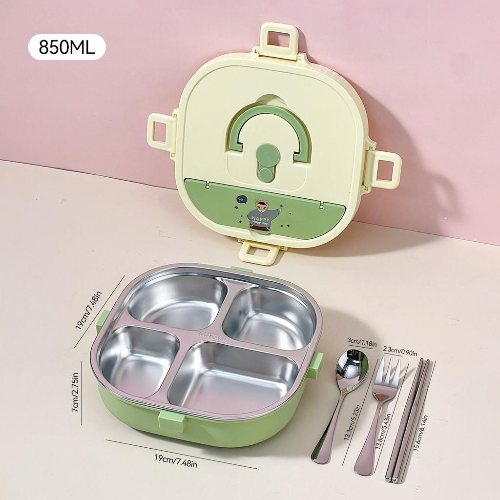 850/900Ml 304 Stainless Steel Divided Bento Box With Cutlery Large Capacity Leak Proof Lunch Box Student Kids Lunch Container