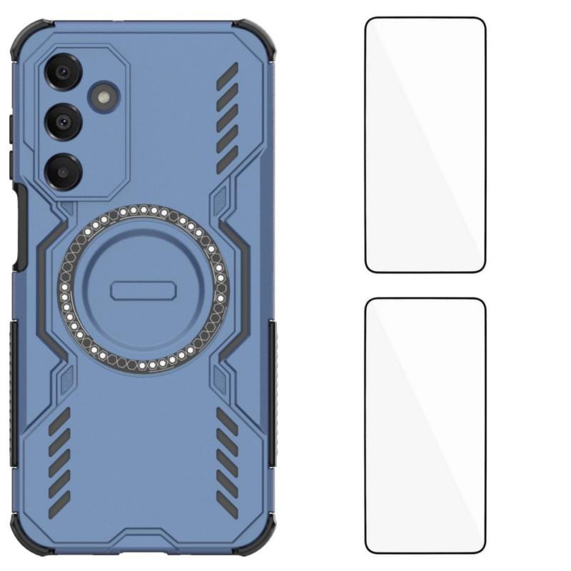 For Samsung Galaxy A16 4G/Galaxy A16 5G Magnetic Case WANLONFENG DJ Series PC TPU Phone Cover with 2Pcs Tempered Glass Film