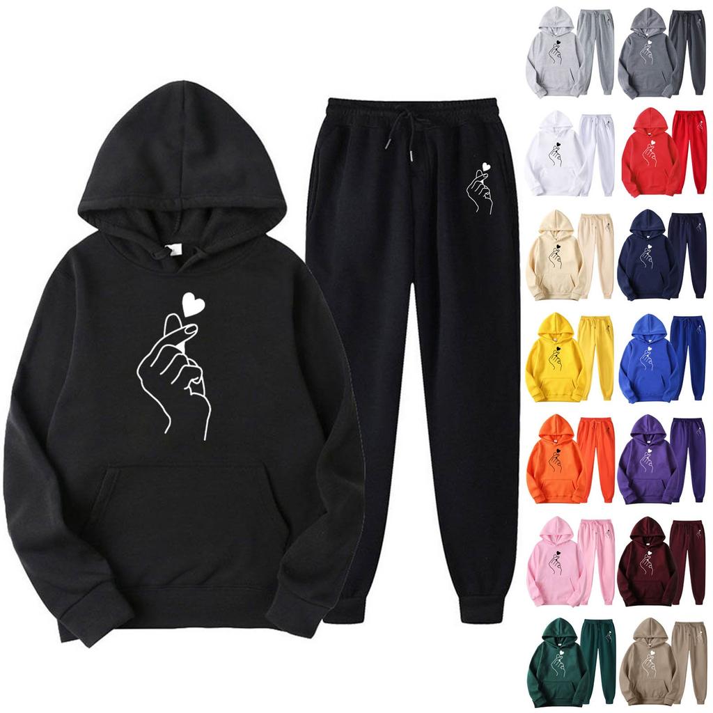 Женский повседневный свободный пуловер с длинными рукавами, толстовка с капюшоном на шнурке и принтом «День святого Валентина», из двух частей