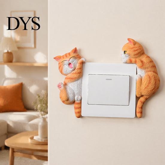 Cartoon Cat Switch Shield 3D Light Sticker, Decorative Resin Wall Plate Cover, Cute Animal Child Safe Cover Stickers, Peel And Stick decorations