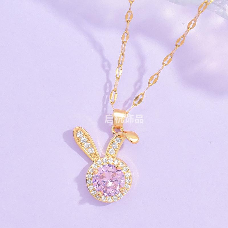 Ожерелье с розовым циркониевым кроликом, женское, легкое, роскошное, простое, универсальное, симпатичное, с микро-инкрустацией