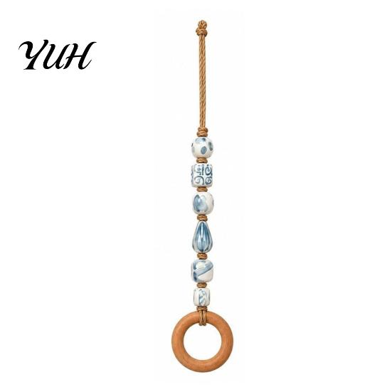 Modern Boho Home Organization Beaded Towel Hanger with Wooden Ring, Bohemian Farmhouse Hand Holder, Rustic Bathroom Wall Hardware Mounted Hemp