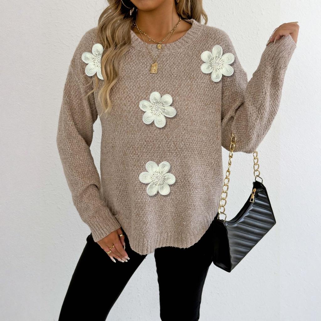 Женская футболка с винтажным цветочным принтом, круглым вырезом, свободная, с длинным рукавом, средней длины, с большим пальцем, с утечкой